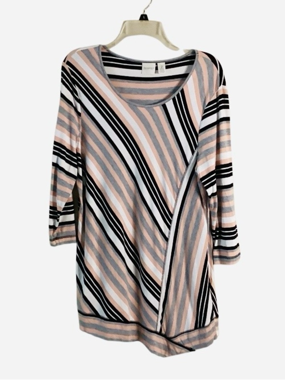 Chico’s Zenergy Striped Knit Tunic Top with Asymmetrical Hem Large